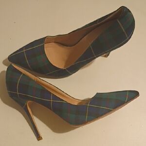 Liliana Green and Blue Tartan Pointed-Toe Stiletto Pumps